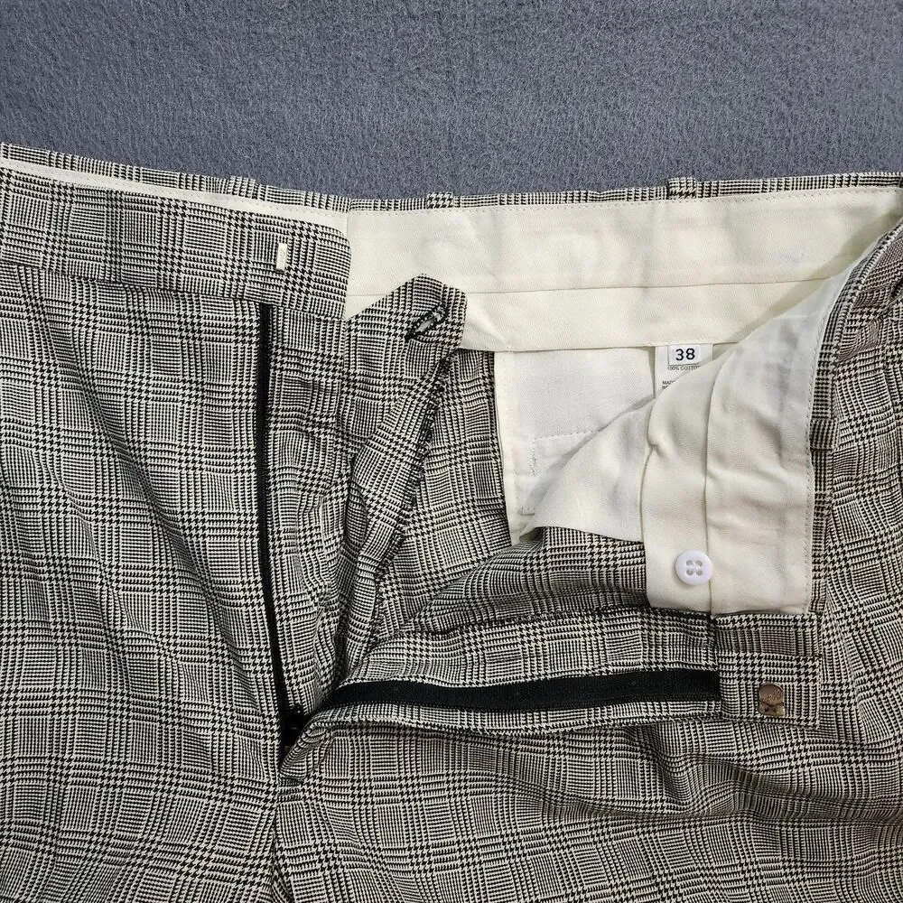 Orvis Dress Pants Men 38 (37x32) Black Glen Plaid Pleated Straight Leg
